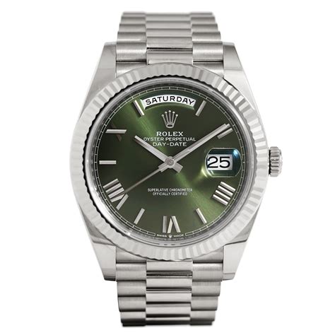 rolex day date green dial white gold